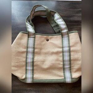 Northern Reflections Tote Bag Womens Large Beige Green Cotton Striped Canvas
